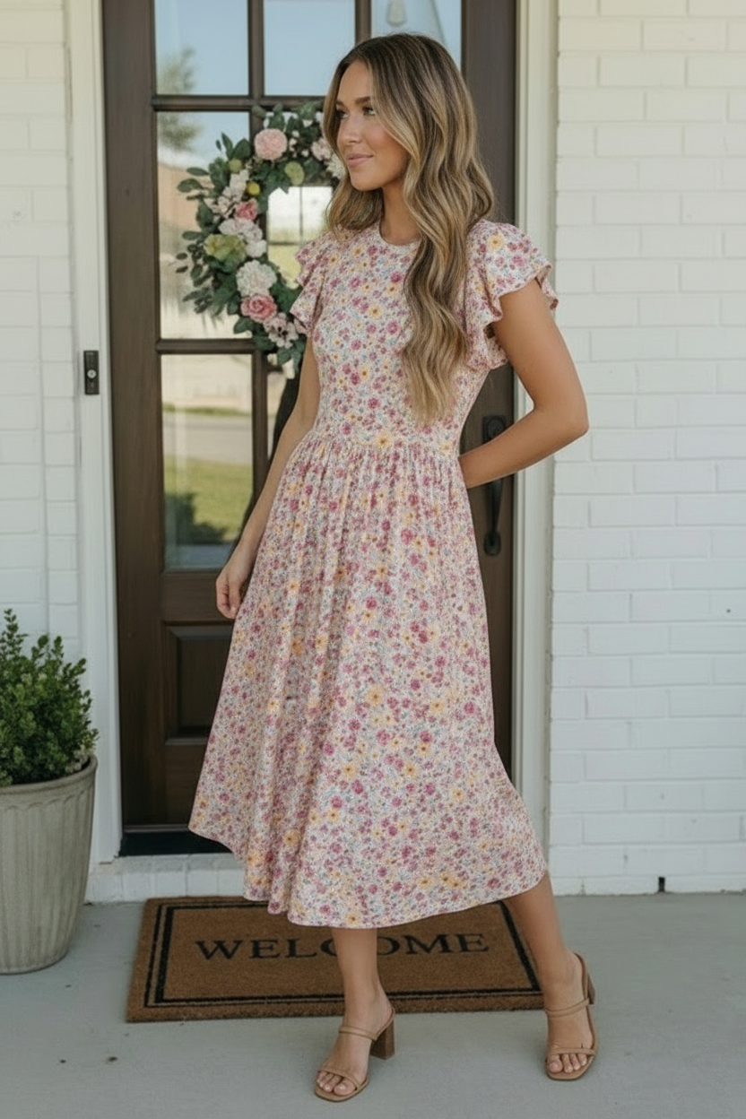 Flutter Into Spring Floral Midi Dress – Modest Pop Flutter Into Spring Floral Midi Dress – Modest Pop