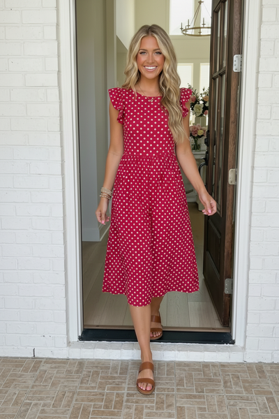 Sweet Days Red Polka Dot Midi Dress