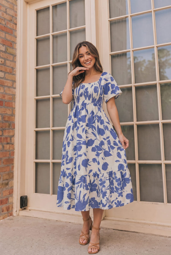 Blue Blooms & Sunshine Midi Dress