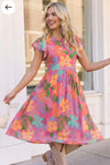 Head Turning Blooms Flutter Sleeve Midi Dress