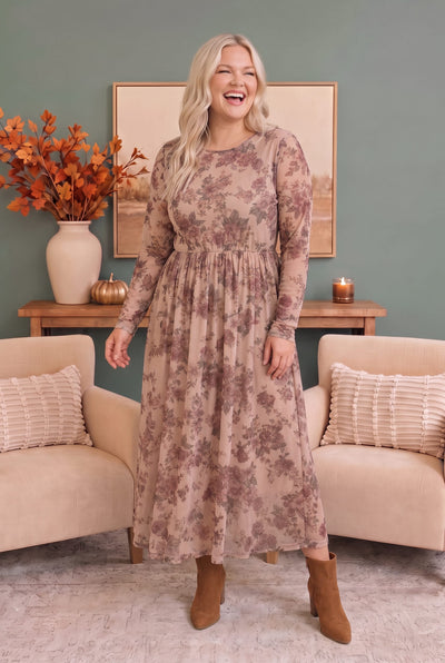 Rosewood Dreams Floral Mesh Midi Dress