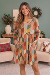 Patchwork Charm Long Sleeve Babydoll Dress