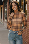 Chai Latte Plaid Mesh Mock Neck