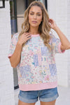 Floral Patchwork Short Sleeve Sweatshirt Top