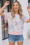 Floral Patchwork Short Sleeve Sweatshirt Top