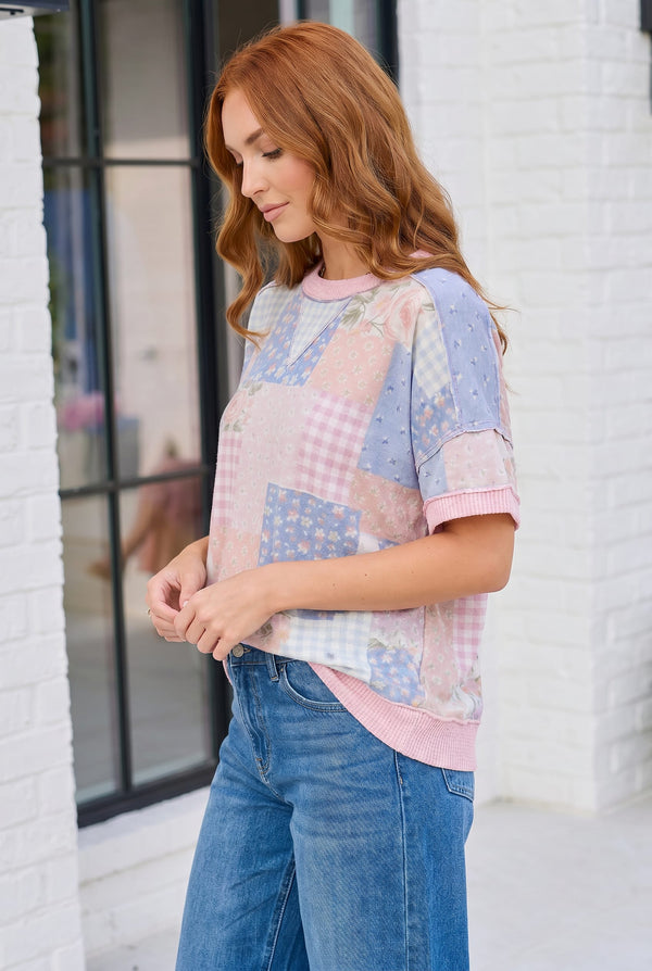 Sweet Patchwork Dreams Short Sleeve Top