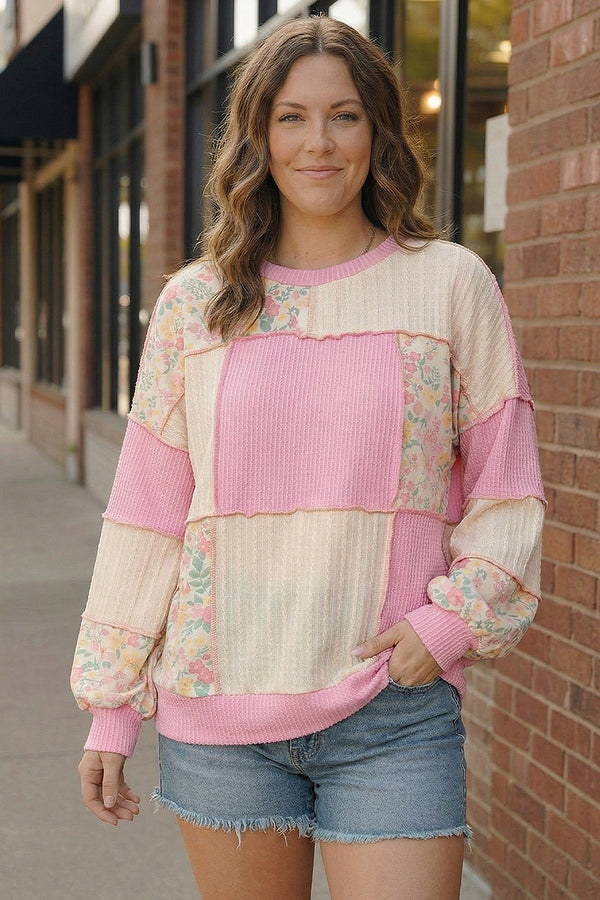Floral Fields Pink Ribbed Colorblock