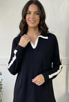 Varsity Vibes Notched Collar Black Top