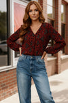 Tangerine Blooms V Neck Blouse