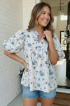 Sweet in Blue Floral Puff Sleeve Babydoll Top