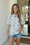 Sweet in Blue Floral Puff Sleeve Babydoll Top
