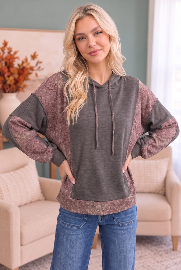 Mix and Match Patchwork Drawstring Hoodie