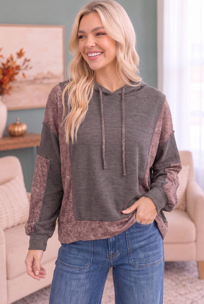 Mix and Match Patchwork Drawstring Hoodie