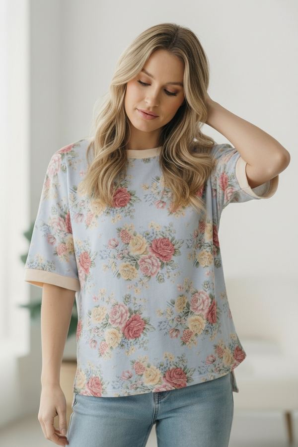 Vintage Bloom Light Blue Boyfriend Tee