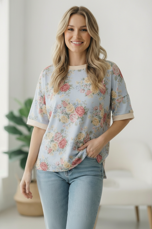 Vintage Bloom Light Blue Boyfriend Tee