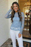 A Lace Moment Blue Sheer Top