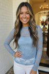 A Lace Moment Blue Sheer Top