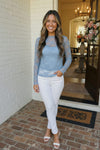 A Lace Moment Blue Sheer Top