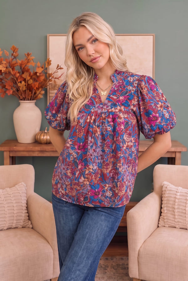 Blooming Beautifully Floral Puff Sleeve Top