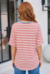 Retro Stripe Oversized Tee with Contrast Ribbed Neck