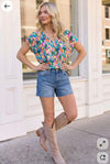 Tropical Pop Multicolor Print V-Neck Top
