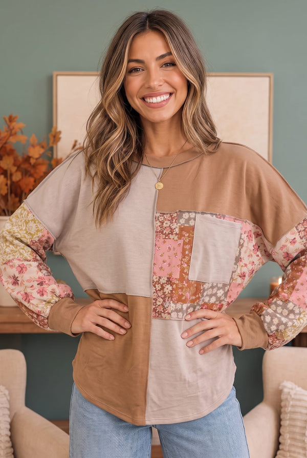 Neapolitan Patchwork Floral Colorblock Pullover