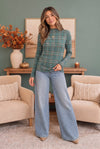 Plaid About You Mock Neck in Hunter Green