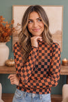 Spooky Checkered Pumpkin Mesh Long Sleeve Top