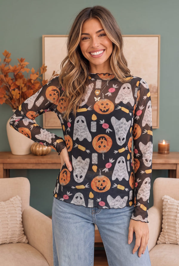 Ghostly Good Times Halloween Mesh Top