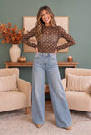 Dotted Dreams Sheer Mesh Mock Neck Top
