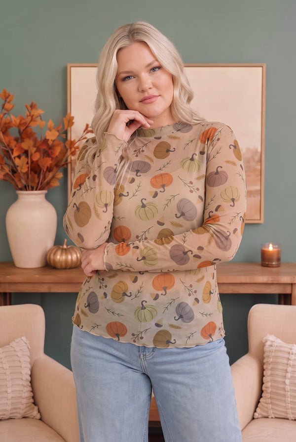 Pumpkin Patch Pretty Mesh Long Sleeve Top