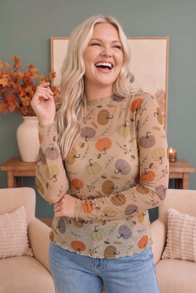 Pumpkin Patch Pretty Mesh Long Sleeve Top