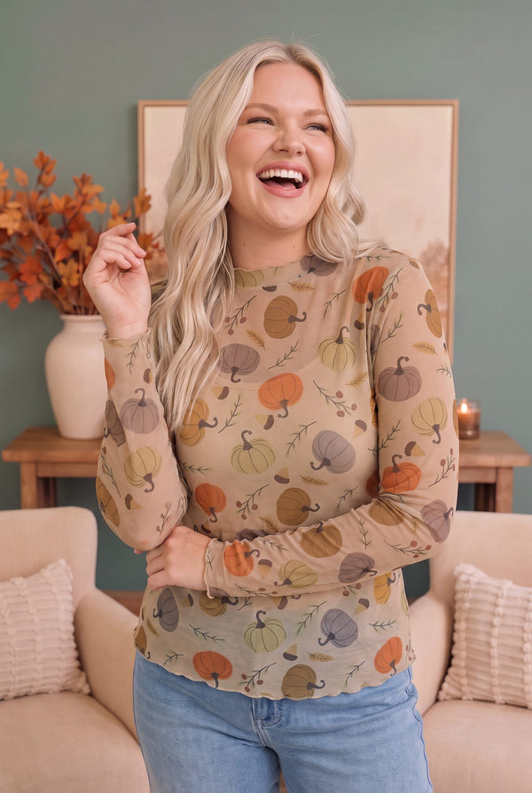 Pumpkin Patch Pretty Mesh Long Sleeve Top