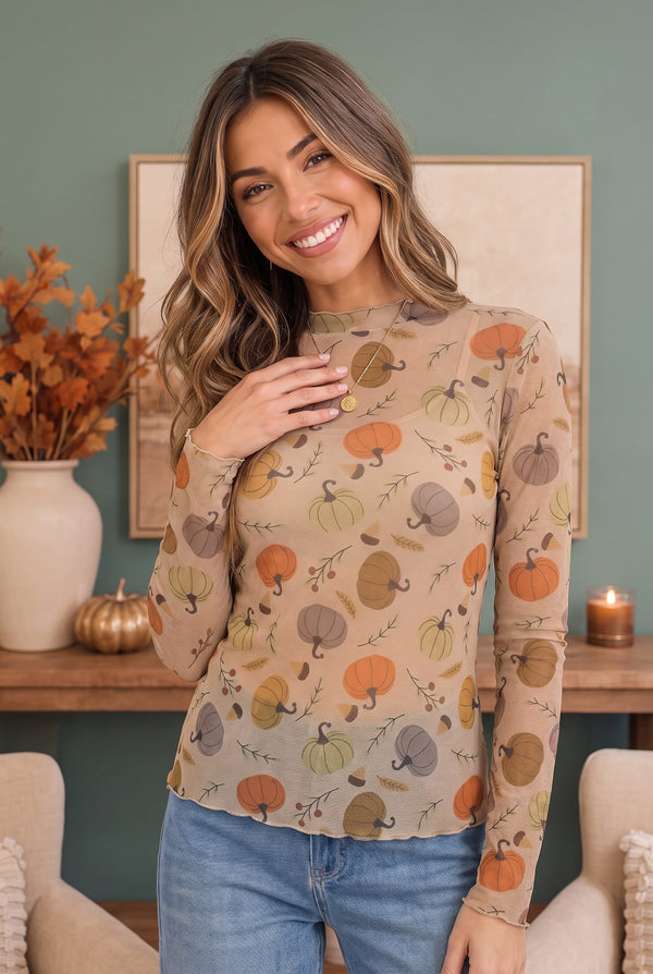 Pumpkin Patch Pretty Mesh Long Sleeve Top