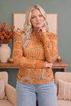 Pumpkin Patch Mesh Mock Neck Top