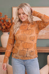 Pumpkin Patch Mesh Mock Neck Top