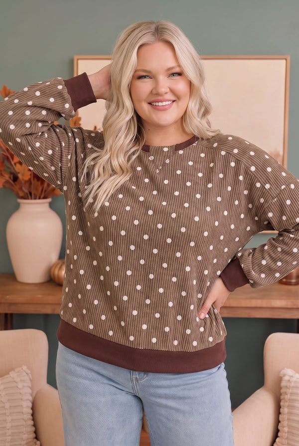 Cozy Dots Ribbed Pullover in Caramel