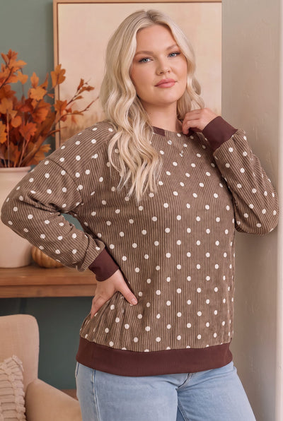 Cozy Dots Ribbed Pullover in Caramel