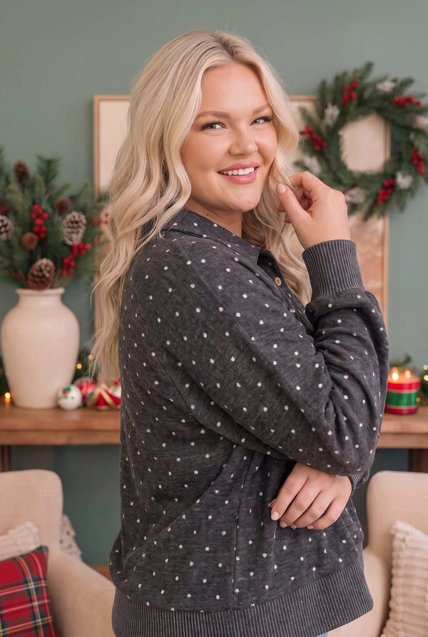 Cozy Dots and Button Stops Pullover