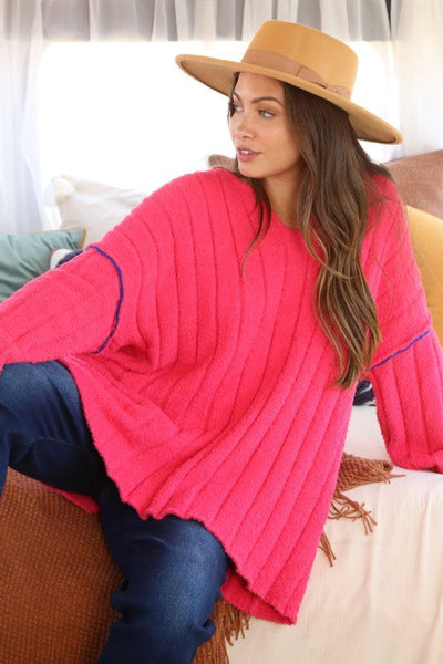Snuggle Me Hot Pink Thick Ribbed Sweater