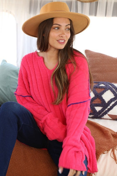 Snuggle Me Hot Pink Thick Ribbed Sweater