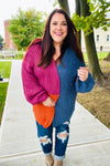 Dazzle In Magenta & Navy Chunky Knit Color Block Cardigan