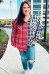 Main Attraction Red & Navy Plaid Color Block Button Down Hoodie