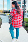 Main Attraction Red & Navy Plaid Color Block Button Down Hoodie