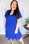 Remember Me Royal Blue Smocked Fit & Flare Flutter Sleeve Dress