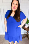 Remember Me Royal Blue Smocked Fit & Flare Flutter Sleeve Dress