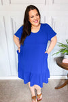 Remember Me Royal Blue Smocked Fit & Flare Flutter Sleeve Dress