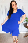 Remember Me Royal Blue Smocked Fit & Flare Flutter Sleeve Dress