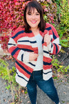 Put Together Rust & Navy Striped Pocketed Cardigan