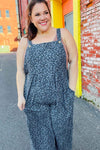 Feeling Femme' Charcoal Floral Print Baggy Overall Jumpsuit